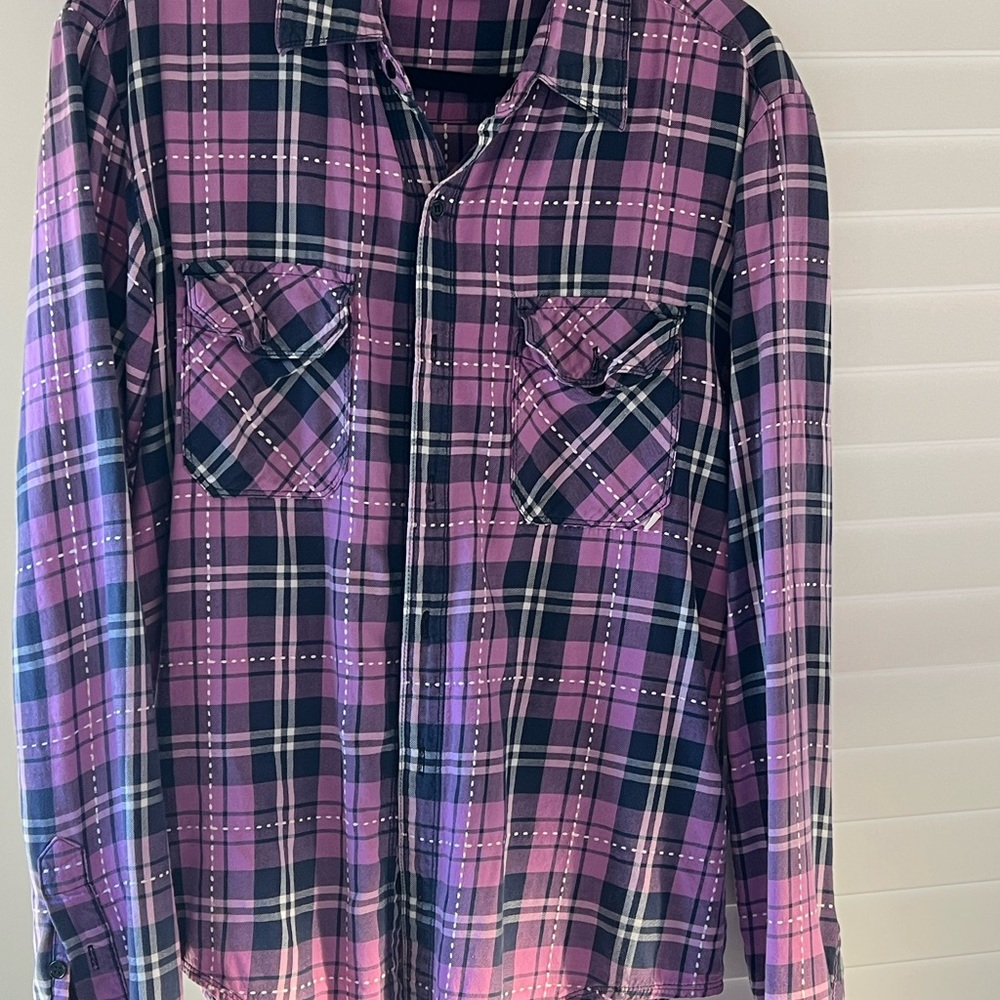 Purple Plaid Button-Up Shirt